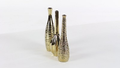 Gold Slim Textured Ceramic Vase Set of Three