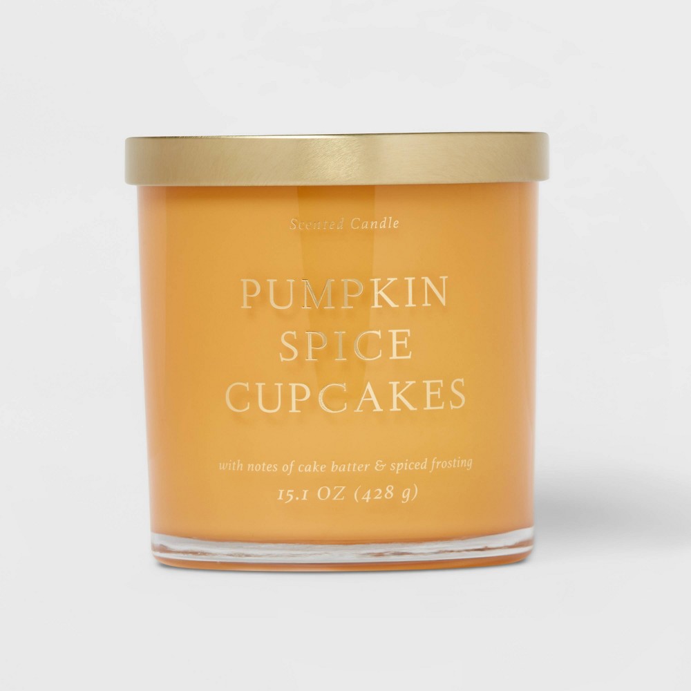 CASE OF FOUR 15.1oz Pumpkin Spice Cupcakes Solid Color Glass Candle Orange - Opalhouse