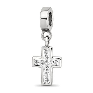 Black Bow Jewelry Sterling Silver and Clear Crystal Cross Dangle Bead Charm - 1 of 4