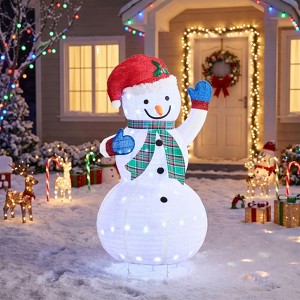 4 FT Lighted Snowman Wearing a Plaid Scarf with 90 Warm White Lights ...