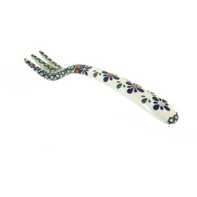 Blue Rose Polish Pottery Mosaic Flower Fork