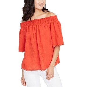 Rachel Roy Womens Smocked Baby Doll Blouse, Orange, Medium - 1 of 1