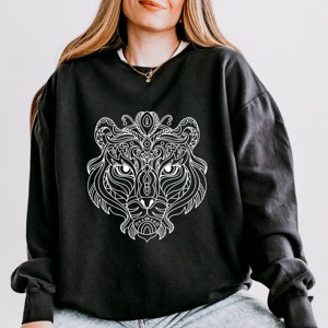 Tiger Face Mandala - Women's Lightweight Garment Dyed Sweatshirt - 1 of 4
