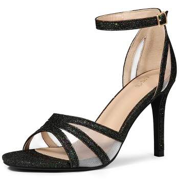 Allegra K Women's Glitter Ankle Strap Stiletto Heels