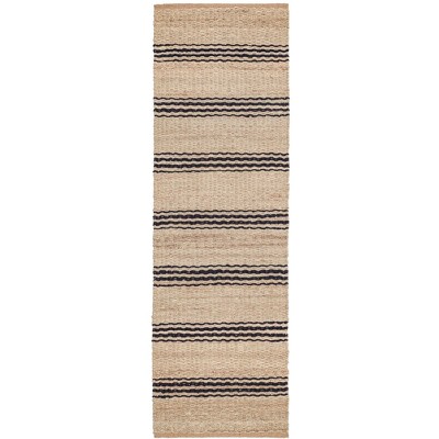 Indigo and Beige Handwoven Jute Stripe Rug, 3' x 5'