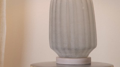 Gray Frosted Glass Table Lamp with Linen Shade