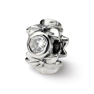 Black Bow Jewelry Sterling Silver & Clear CZ Floral Bead Charm