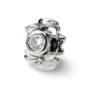 Black Bow Jewelry Sterling Silver & Clear CZ Floral Bead Charm - 1 of 3
