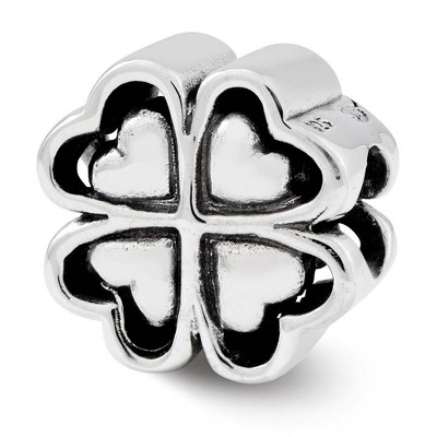 Black Bow Jewelry Four Leaf Heart Clover Bead Charm in Antiqued Sterling Silver