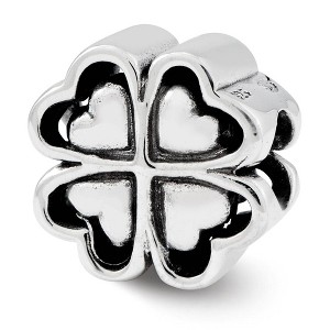 Black Bow Jewelry Four Leaf Heart Clover Bead Charm in Antiqued Sterling Silver - 1 of 4