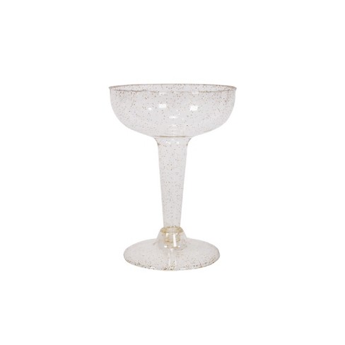 Gold Glittered Plastic Wine Glasses