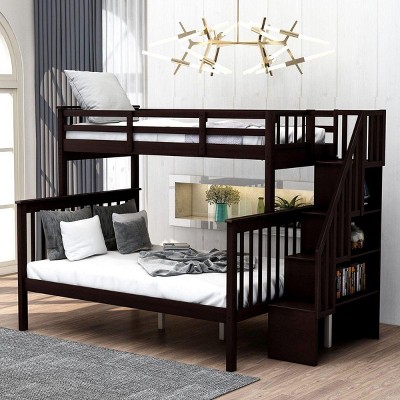 Streamdale Stairway Twin-Over-Full Bunk Bed with Storage and Guard Rail for Bedroom, Espresso color