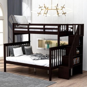 Streamdale Stairway Twin-Over-Full Bunk Bed with Storage and Guard Rail for Bedroom, Espresso color - 1 of 4