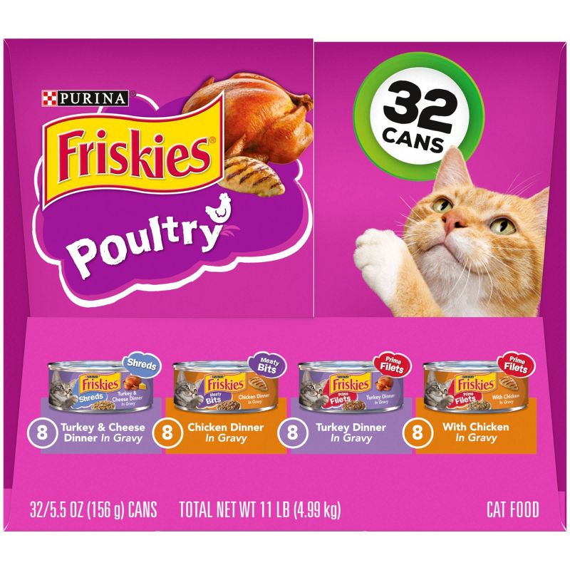 Purina Friskies Shreds, Meaty Bits &#38; Prime Filets with Chicken, Turkey and Cheese Flavor Wet Cat Food - 5.5oz/32ct Variety Pack, 6 of 9