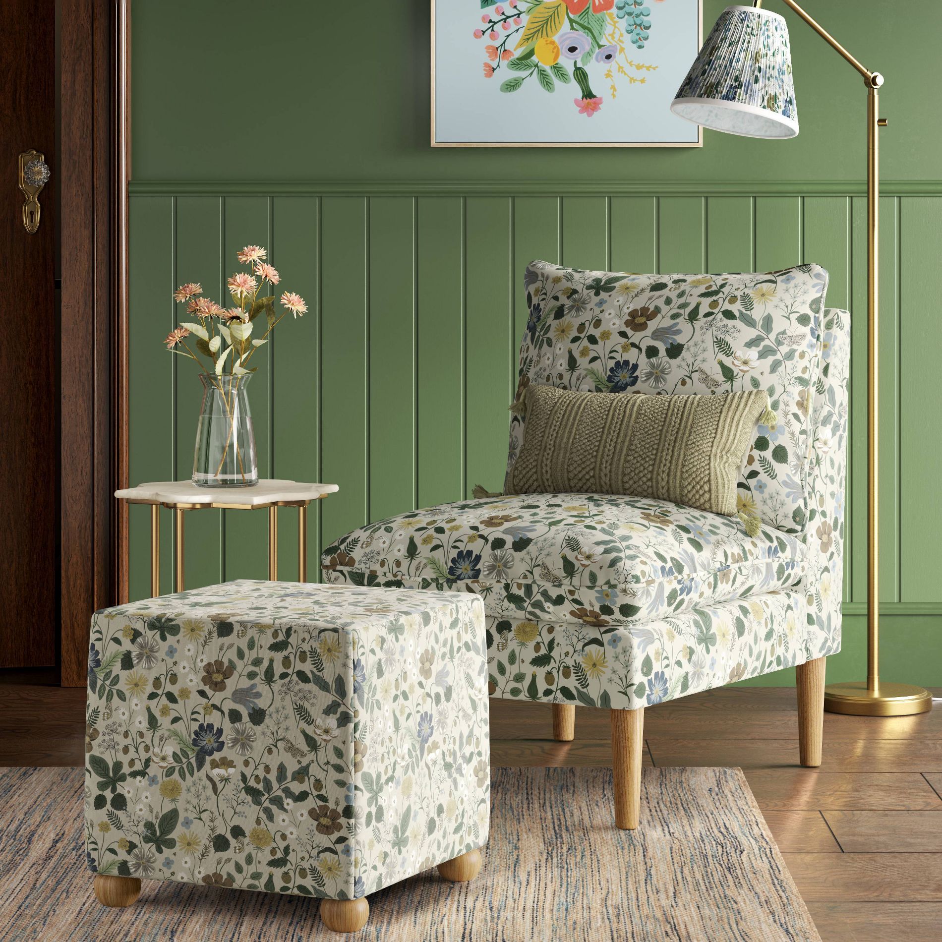 Rifle Paper Co. x Target Strawberry Fields Floor Lamp: Gold Metal Standing Lamp, 60" Height, Linen Shade, 60W Max