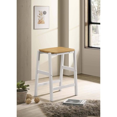 Hollis Brown and White Wood Backless Counter Stools, Set of 2