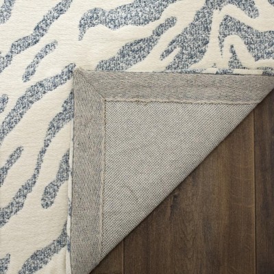 Blue and Ivory Rectangular Wool Chenille Rug, 5' x 8'
