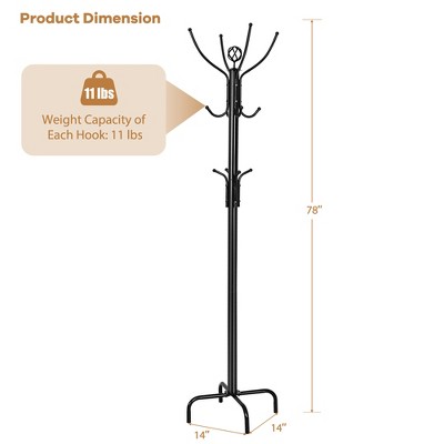 Black Metal Freestanding Coat Rack with Umbrella Stand