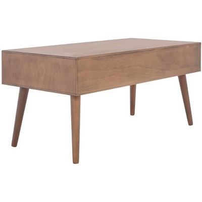 Belgian Farmhouse Mid-Century Chic Brown Wood Coffee Table with Storage