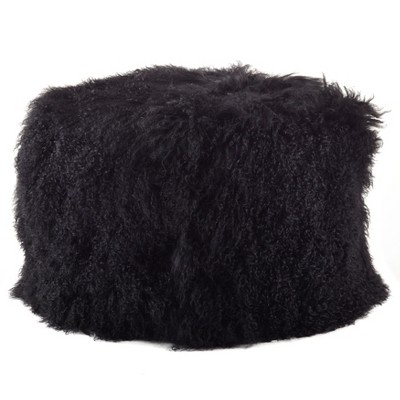 Saro Lifestyle Real Mongolian 100% Wool Lamb Fur Pouf Ottoman Square ...