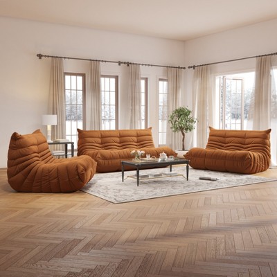 SYFERLORY Soft Beanbag Chair Set of 3£¬Fireside Bean Bag Lounger Memory Foam Chair For Home, Apartment Or Gaming Venue£¬Orange