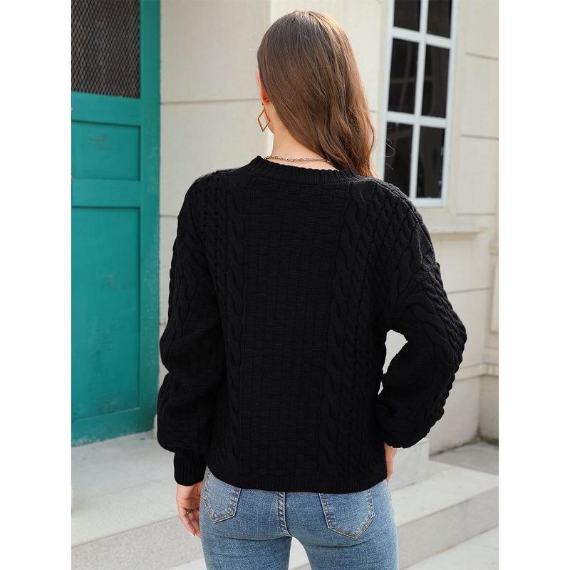 Womens Chunky Knit Cardigan Sweater Open Front Long Sleeve Button Hollow Waffle Knit Sweater Coat Solid Spring/Fall Outfits, 2 of 8