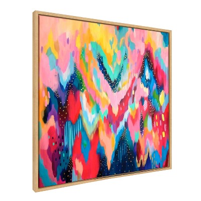 Colorful Abstract Brushstroke Canvas with Natural Frame