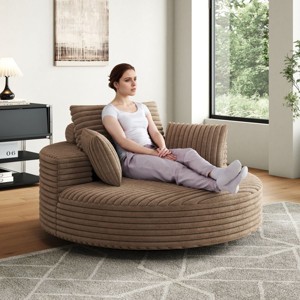 55" Fluffy Corduroy Chenille Foam Swivel Chair,Modern 360° Sleeper Lounge Seat for Living Room or Bedroom–The Pop Home - 1 of 4