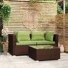 vidaXL 3-Piece Outdoor Patio Lounge Set - Brown Poly Rattan Furniture with Green Cushions and Glass Top Coffee Table for Garden, Yard, Poolside - 2 of 4