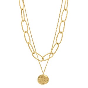 Adornia 14k Gold Plated Oval Link Chain and Coin Pendant Layered Necklace - 1 of 2