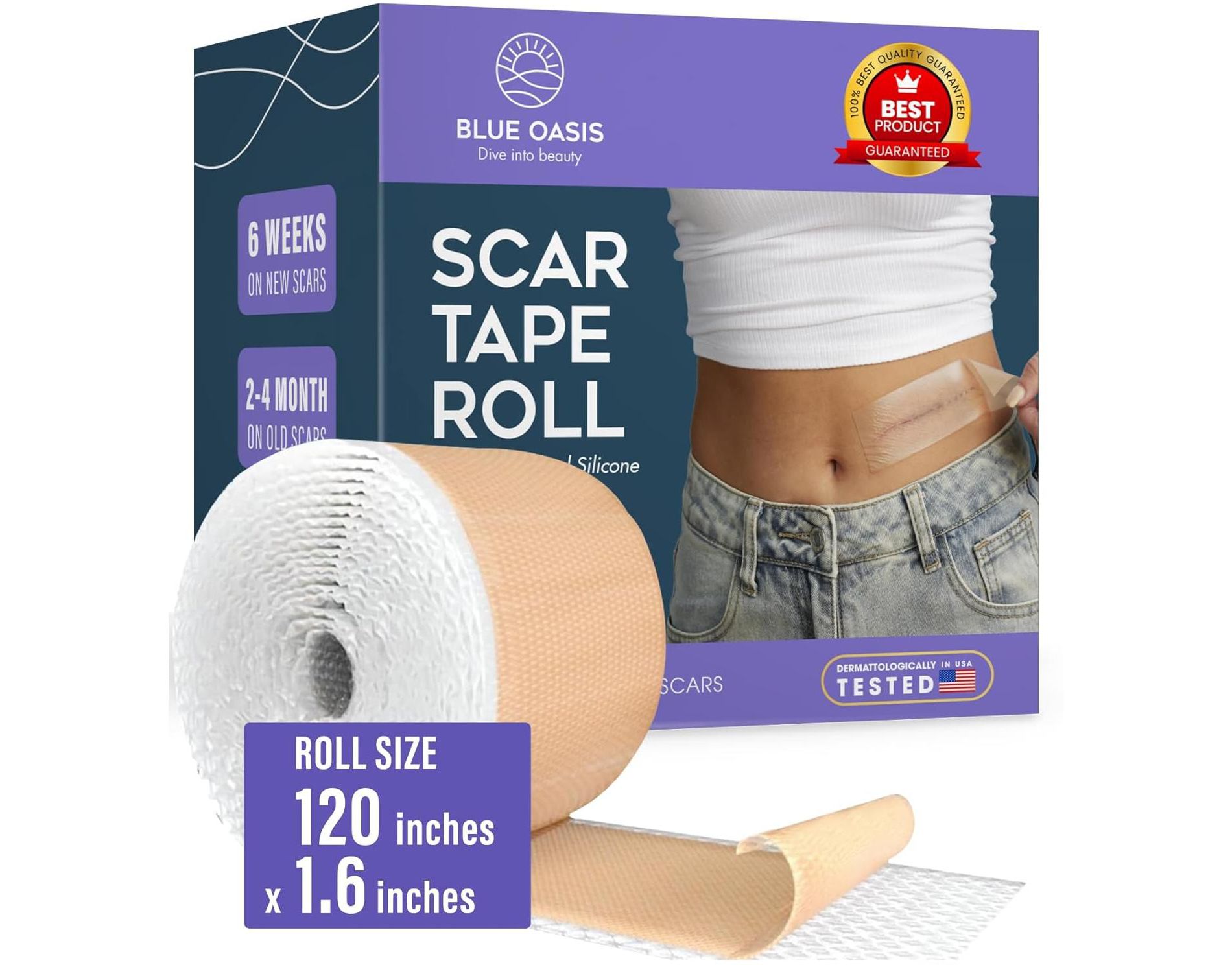 Silicone Scar Sheets, Scar Tape for Surgical Scars, 120" x 1.6" Roll - C-Section, Tummy Tuck, Keloid Scar Treatment, As Post Surgical Cream, Gel