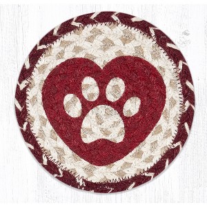 Earth Rugs Heart Paw Round Large Coaster 7" – Handcrafted Braided Jute Pet Lover Coaster - 1 of 3