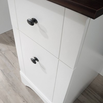 Soft White Multifunctional Computer Desk with Cherry Accent and Storage