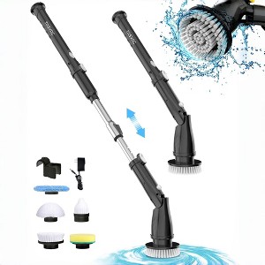 NAYSAYE Cleaning Tool Rotating Scrubber Set Multi Surface Brush with Replaceable Heads for Home Use, Black, 47"*6.5"*6.5" - 1 of 4