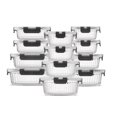 JoyJolt 24-Piece Black Fluted Glass Food Storage Containers Set