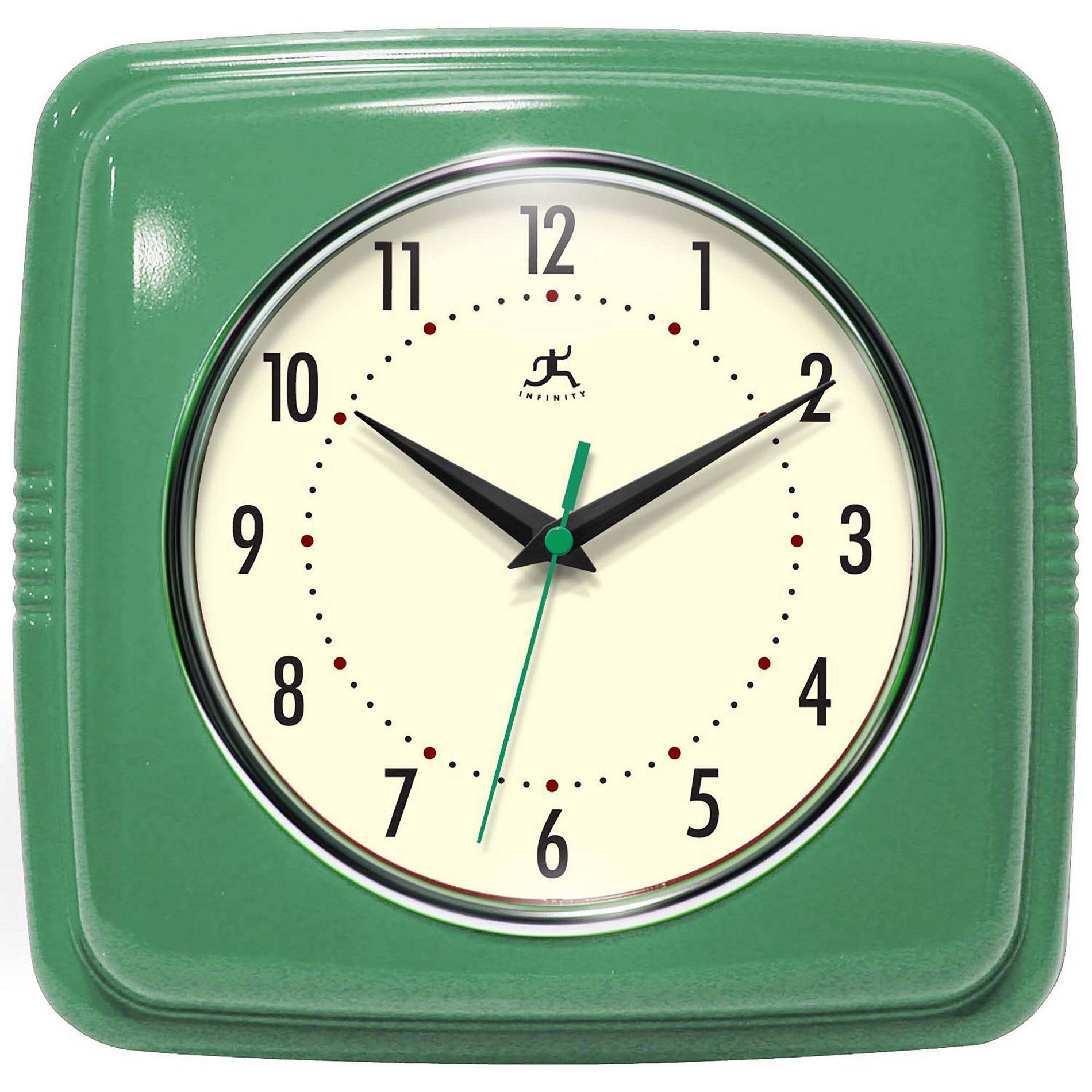 9" Square Retro Wall Clock Green - Infinity Instruments: Modern Indoor Decorative Timepiece, Analog Display, 9.25" H