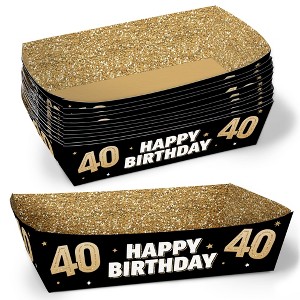 Big Dot of Happiness 40th Birthday Party Paper Food Trays, Disposable Food Boats, Black & Gold, Picnic, BBQ, Double-Sided Paper Meal Holders - 12 Ct - 1 of 4
