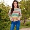 Anna-Kaci Women's Multi-Color Fair Isle Knit Sweater with Crew Neck and Long Sleeves - Small, Light Beige - 2 of 4