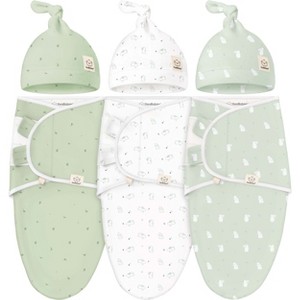 3-Pack Organic Baby Swaddle Sleep Sacks with Knot Hats, Newborn Baby Swaddles Wrap 0-3 Months, Ergonomic Wearable Blanket - 1 of 4
