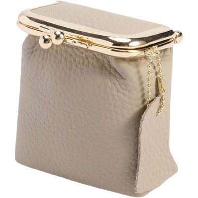 Paaaawaters Women's Genuine Leather Small Jewelry Coin Purse Vintage Kiss Lock Change Pouch Casual Style Mini Wallets pouches Bag
