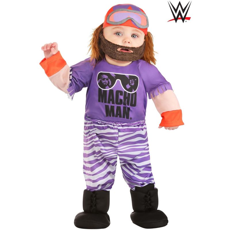 HalloweenCostumes.com 6-9 Months  Boy  WWE Infant Macho Man Costume for Boys., Black/Purple/Purple, 2 of 3