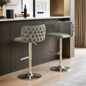 2pcs Swivel Barstools Adjusatble Seat Height With Chrome Base, Modern PU Upholstered Bar Stools with the whole Back Tufted - Leovsnove - 1 of 4