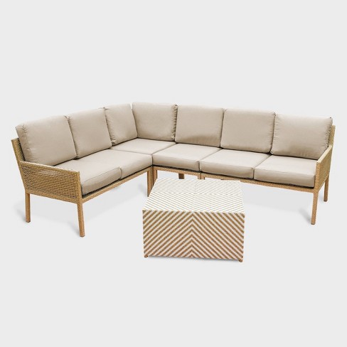 Riviera 5pc Wicker Patio Sectional Set Tan Leisure Made Target