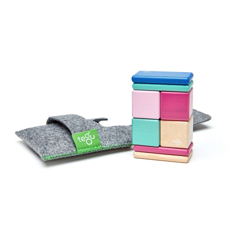 Tegu Magnetic Wooden Blocks, 8-Piece Pocket Pouch, Blossom, 1 of 10