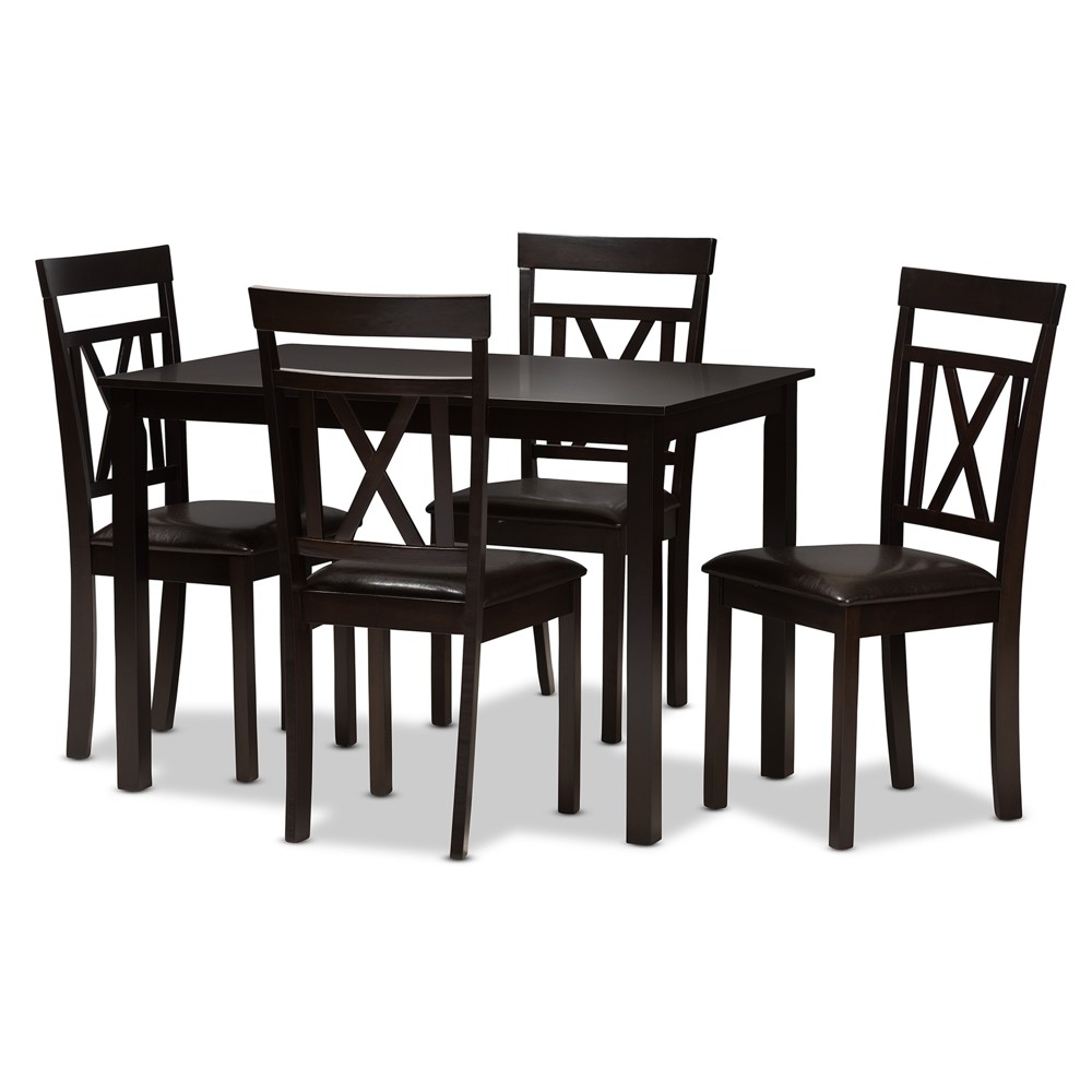 Photos - Dining Table 5pc Rosie Modern And Contemporary Faux Leather Upholstered Dining Set Dark