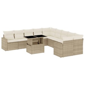 vidaXL 11 Piece Patio Sofa Set with Cushions Beige and Cream Poly Rattan - 1 of 4