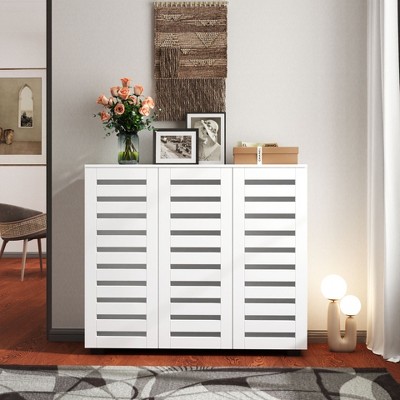 Okak Shoe Cabinet, Shoe Cabinet with Three Doors and Adjustable Shelves, Shoe rack for Entryway, Living Room, Hallway, White