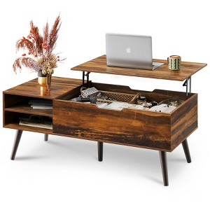 Coffee Table,  Lift Top Coffee Tables with Adjustable Storage Shelf and Hidden Compartment, Lift Tabletop Dining Table for Living Room, Rustic Oak - 1 of 4