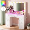 Petrimins Makeup Vanity Desk with Mirror and Tempered Glass Top, 3-Color LED Lights Makeup Table with Power Outlet and 11 Larger Drawers - 2 of 4