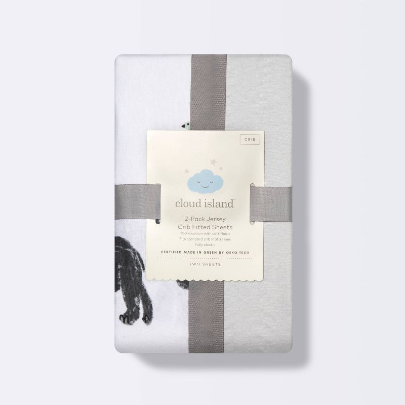 Fitted Jersey Crib Sheet 2pk - Cloud Island&#8482; Two by Two Animals and Solid Gray, 6 of 7